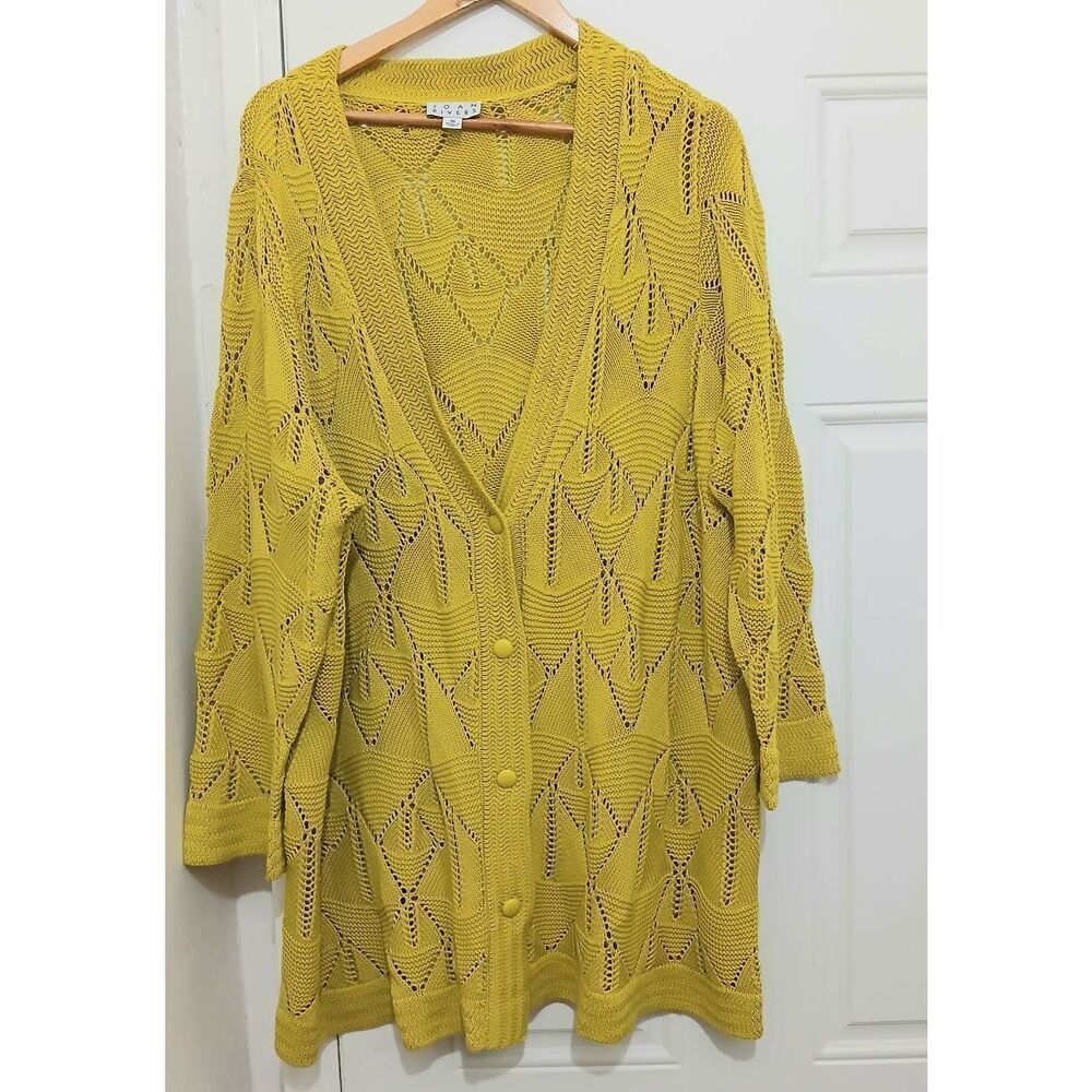 Joan rivers womens 3xl cotton open knit lime green cardigan summer spring fall